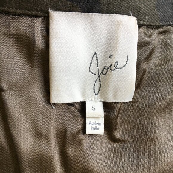 JOIE Green Mix Camo Print SAMIA Dolman Sleeve Studded Ruffle Peplum Hem Jacket - Picture 2 of 13